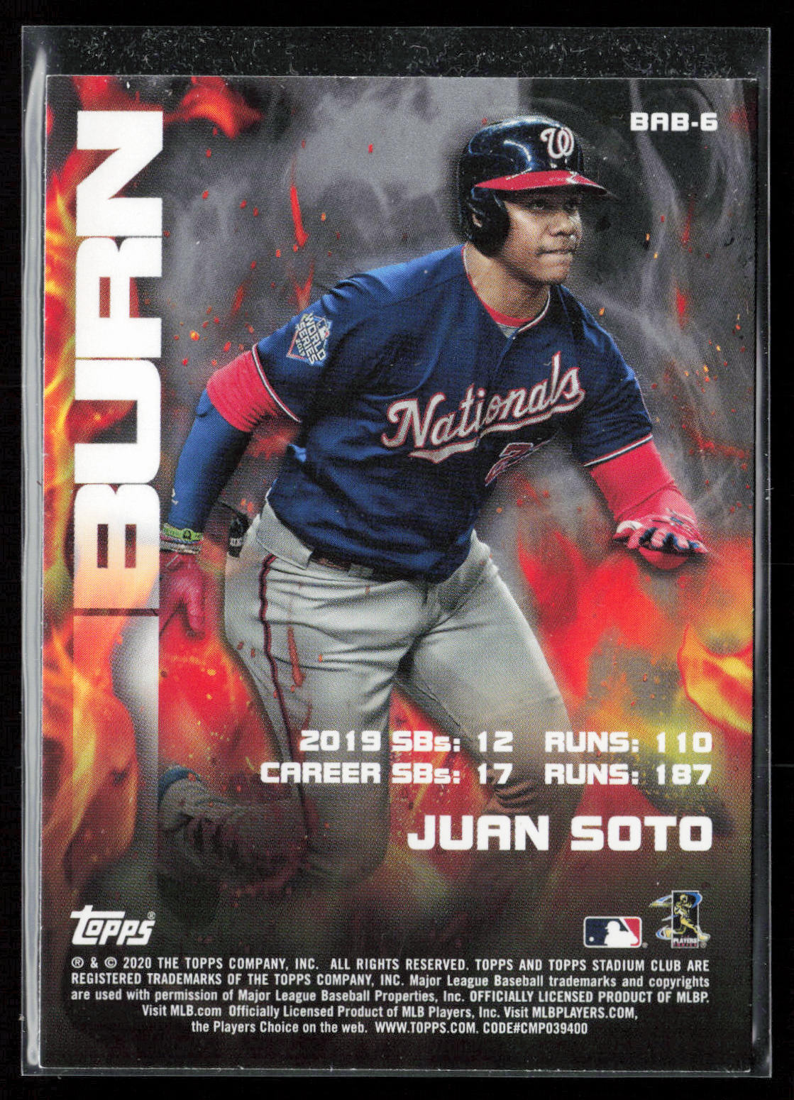 2020 Stadium Club #BAB-6 Juan Soto Bash & Burn Red