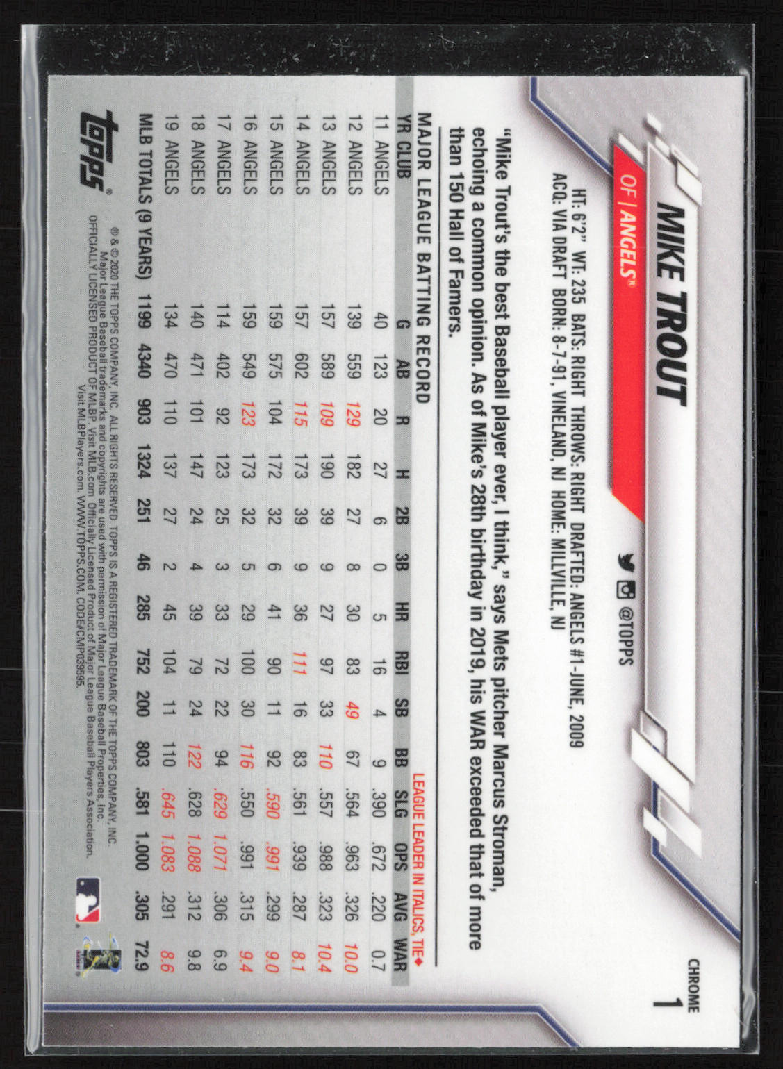 2020 Topps Chrome #1 Mike Trout