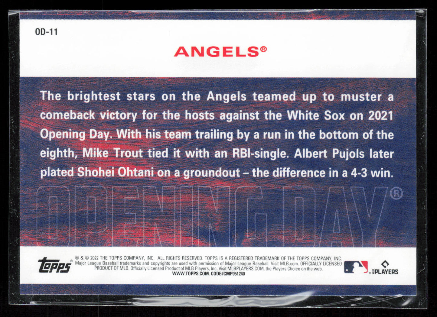 2022 Topps Opening Day #OD-11 Los Angeles Angels (Trout/Ohtani) Opening Day