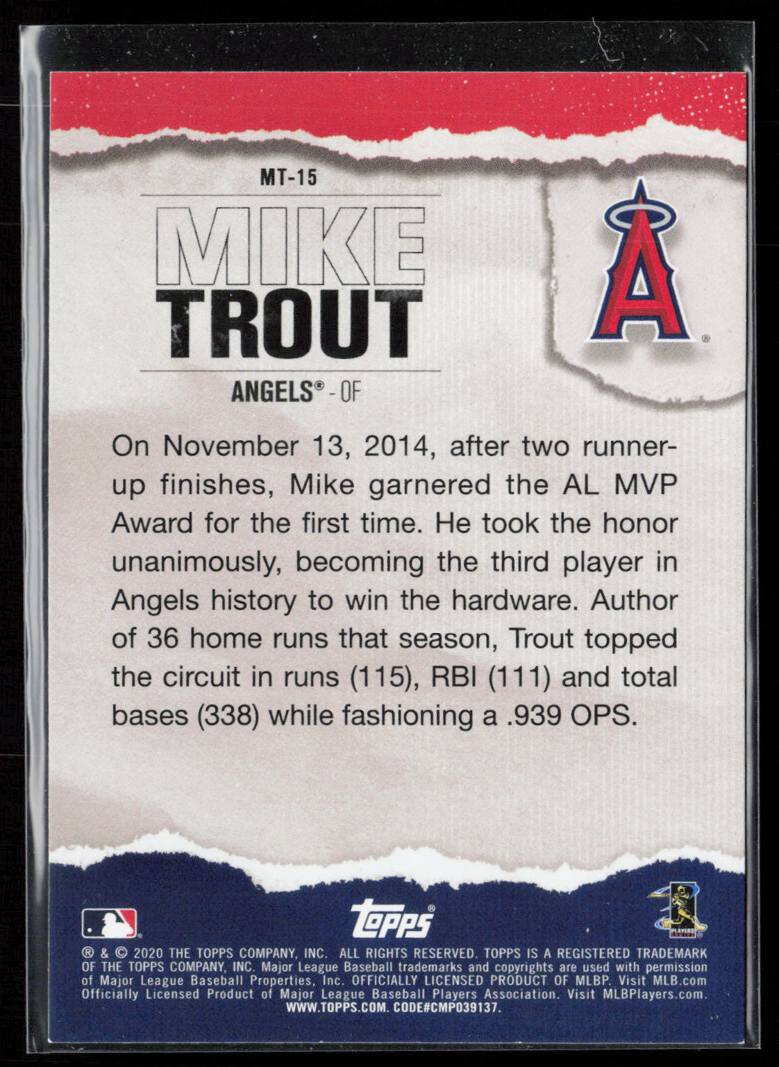 2020 Topps #MT-15 Mike Trout Topps Player of the Decade: Mike Trout