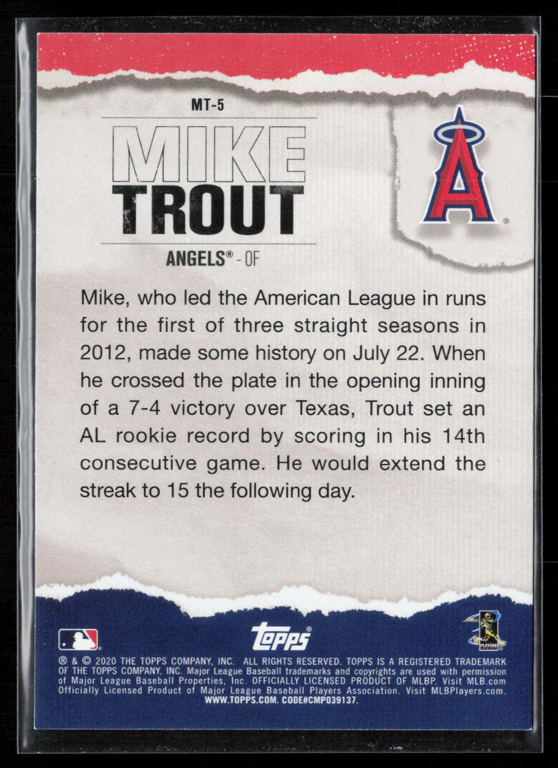 2020 Topps #MT-5 Mike Trout Player of the Decade Blue