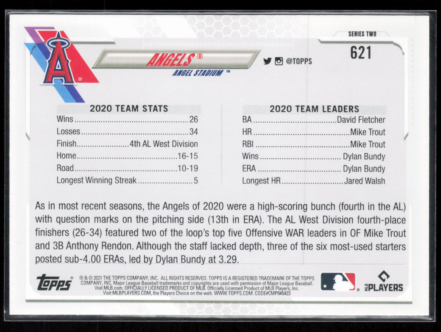 2021 Topps #621 LA Angels - Mike Trout / Shohei Ohtani