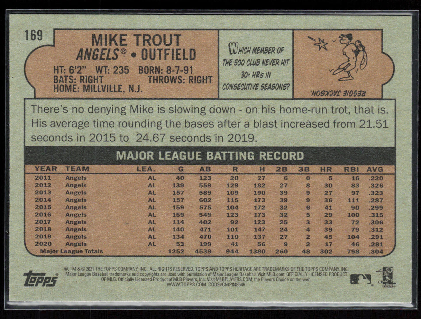 2021 Topps Heritage #169 Mike Trout