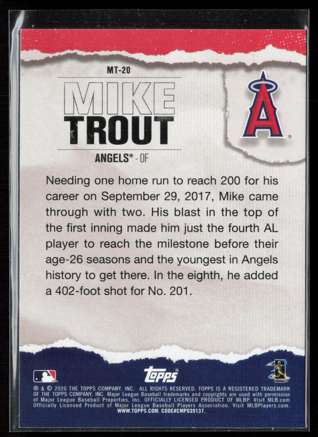 2020 Topps #MT-20 Mike Trout Topps Player of the Decade: Mike Trout