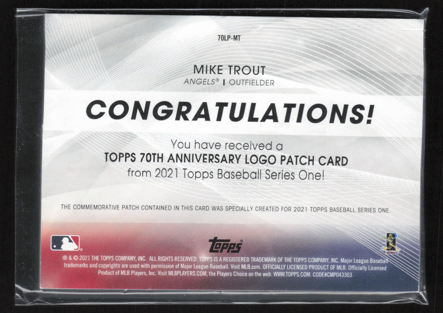2021 Topps #70LP-MT Mike Trout 70th Anniversary Logo Patch (Series 1)