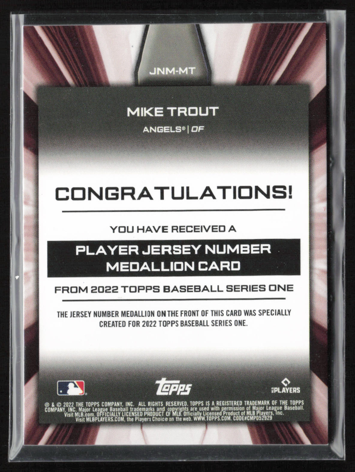 2022 Topps #JNM-MT Mike Trout Jersey Number Medallion Card