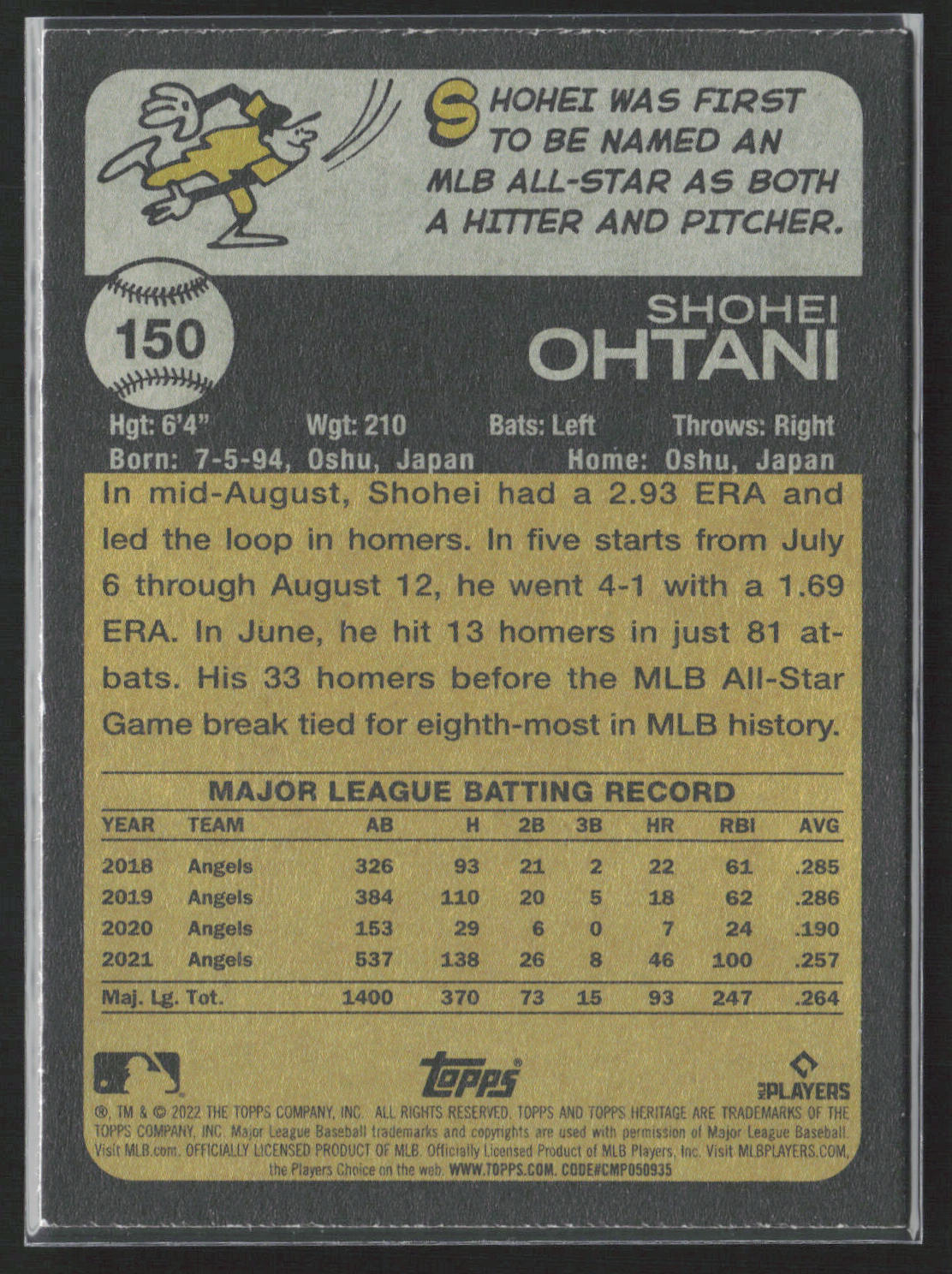 2022 Topps Heritage #150 Shohei Ohtani Chrome Purple Refractor