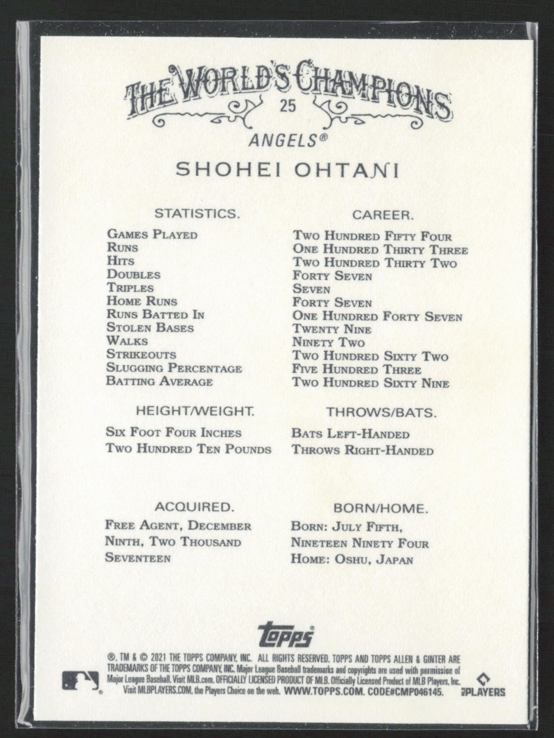 2021 Topps Allen & Ginter #25 Shohei Ohtani