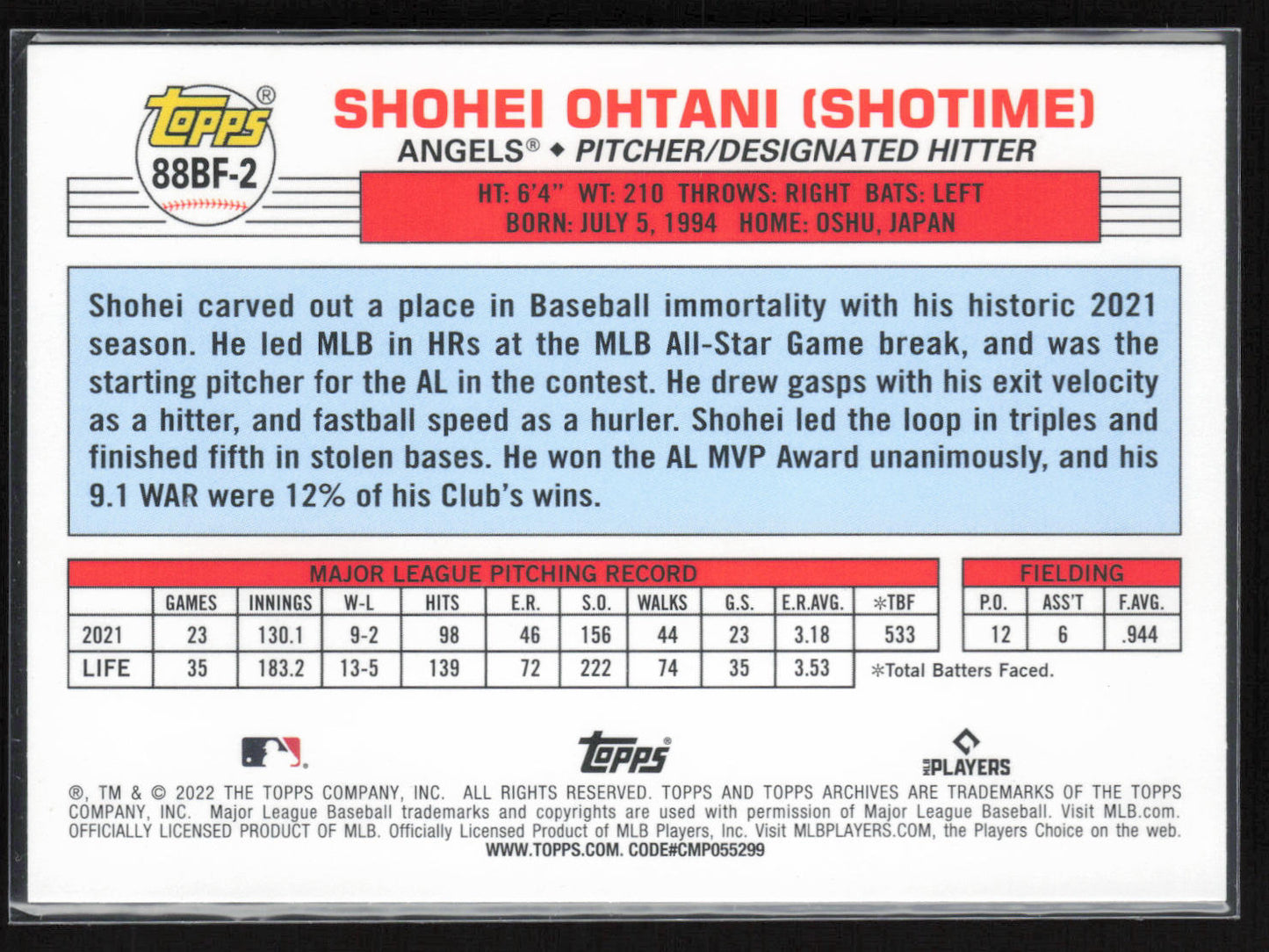 2022 Topps Archives #88BF-2 Shohei Ohtani 1988 Topps Big Foil