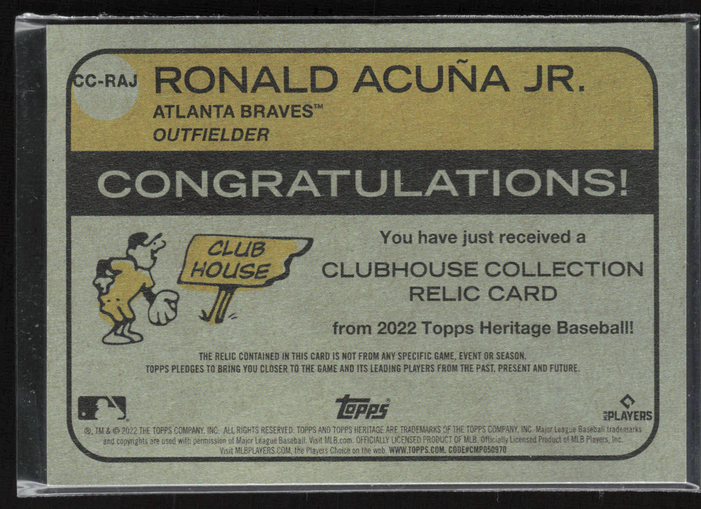 2022 Topps Heritage #CC-RAJ Ronald Acuña Jr. Clubhouse Collection Relics
