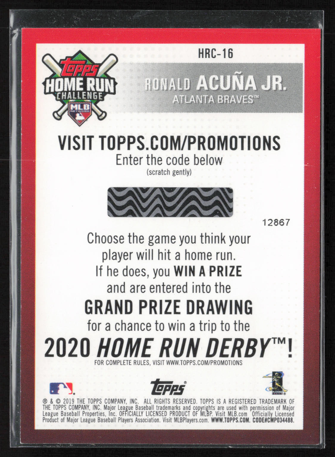 2019 Topps #HRC-16 Ronald Acuña Jr. Home Run Challenge Codes
