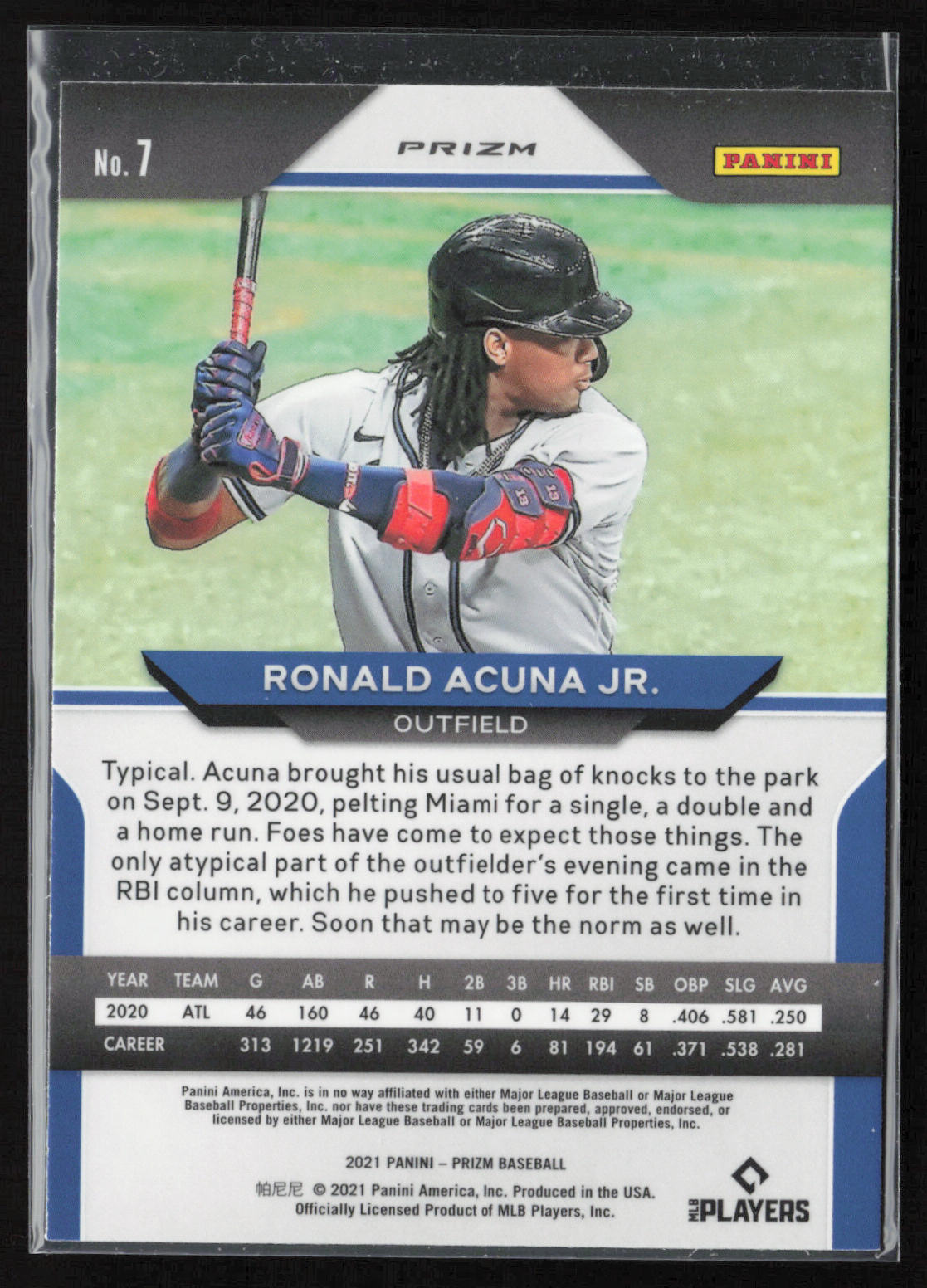 2021 Panini Prizm #7 Ronald Acuña Jr. Green Wave Prizm