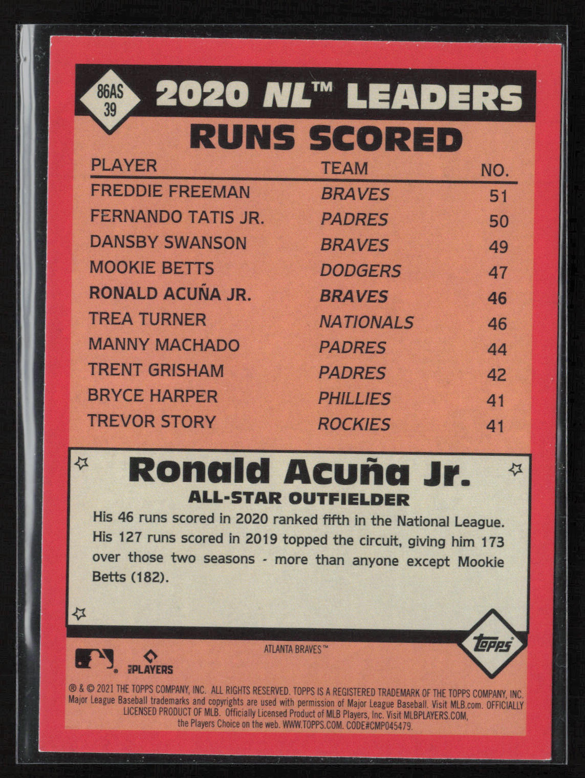 2021 Topps #86AS-39 Ronald Acuña Jr. 1986 35th Anniversary