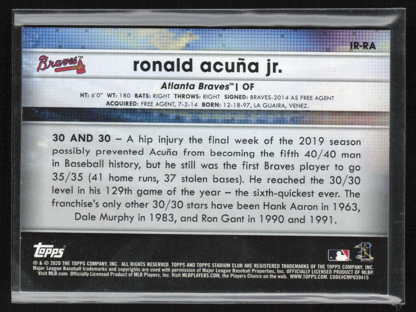 2020 Stadium Club #IR-RA Ronald Acuña Jr. Instavision