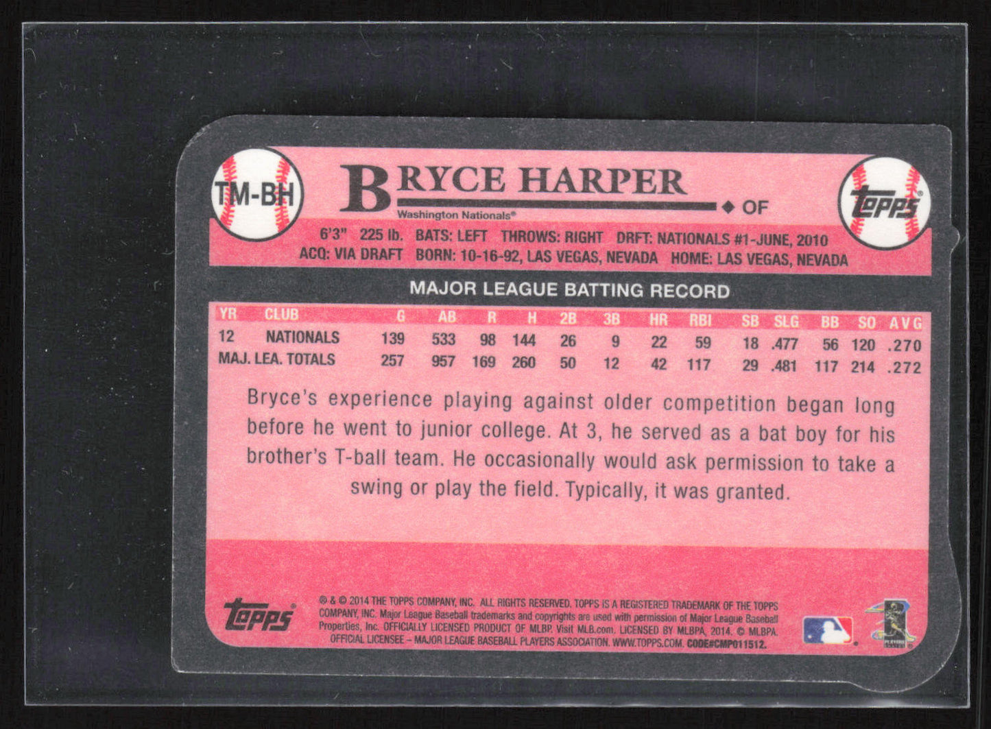 2014 Topps Update #TM-BH Bryce Harper 1989 Die Cut Minis