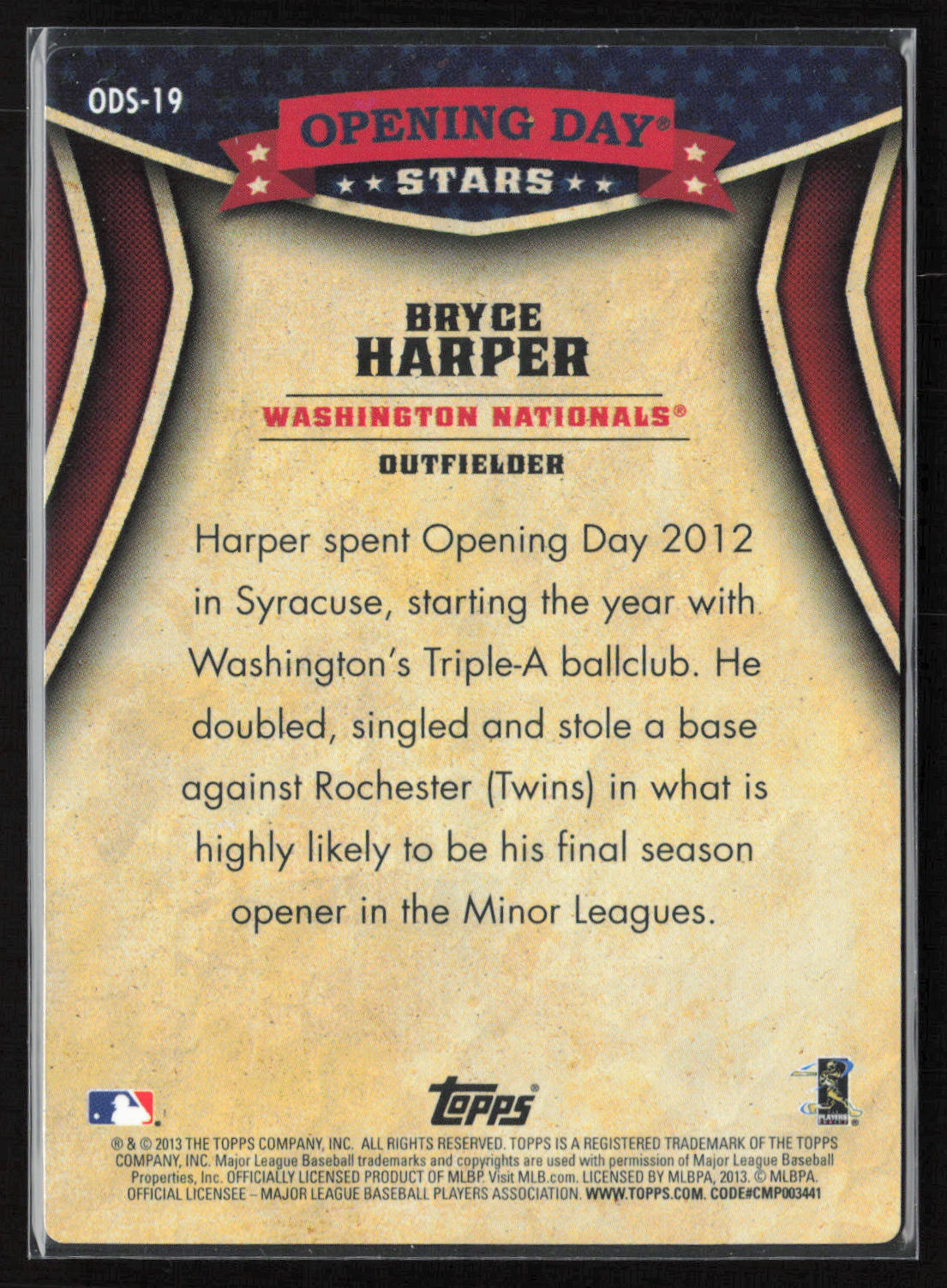 2013 Topps Opening Day #ODS-19 Bryce Harper Opening Day Stars