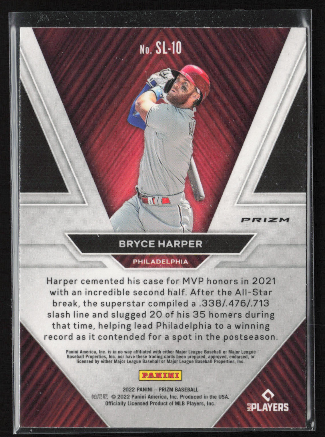 2022 Panini Prizm #SL-10 Bryce Harper Sluggers Silver Prizm