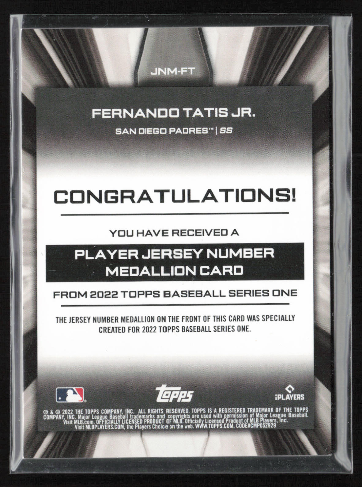2022 Topps #JNM-FT Fernando Tatis Jr. Player Jersey Number Medallion