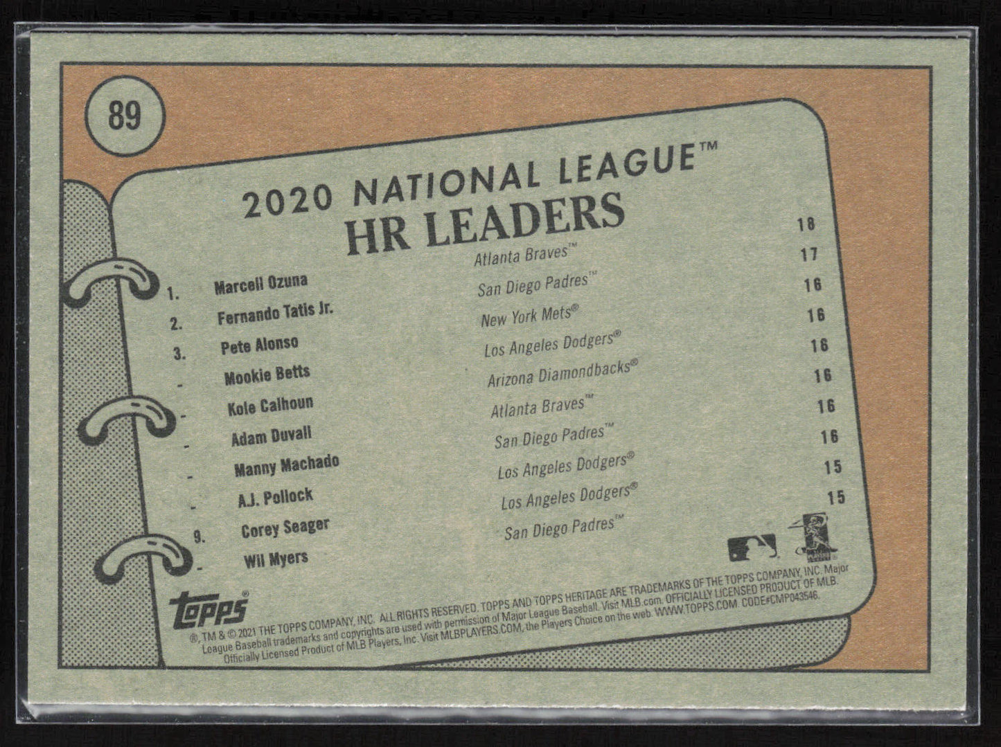 2021 Topps Heritage #89 2020 NL HR Leaders (Tatis / Alonso / Betts)