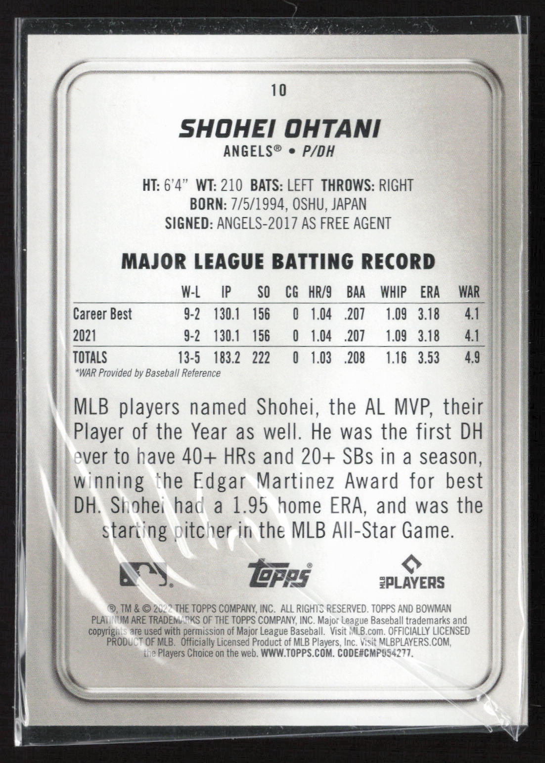 2022 Bowman Platinum #10 Shohei Ohtani