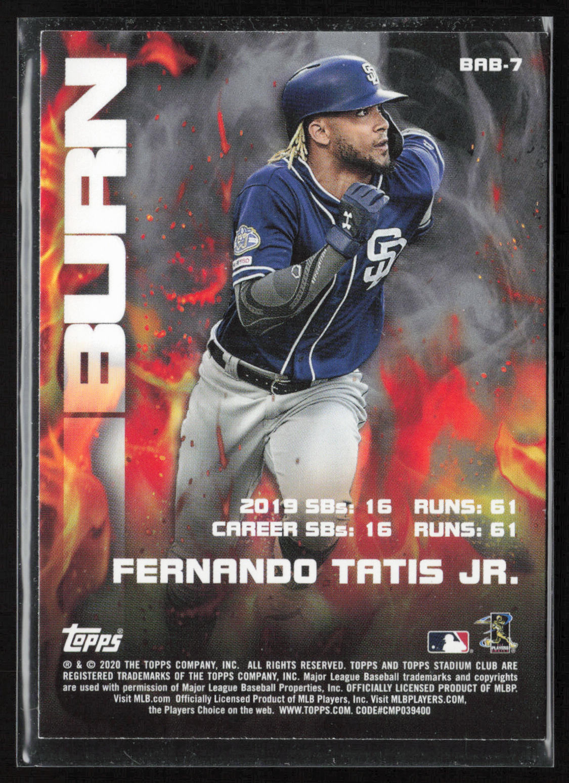2020 Stadium Club #BAB-7 Fernando Tatis Jr. Bash & Burn
