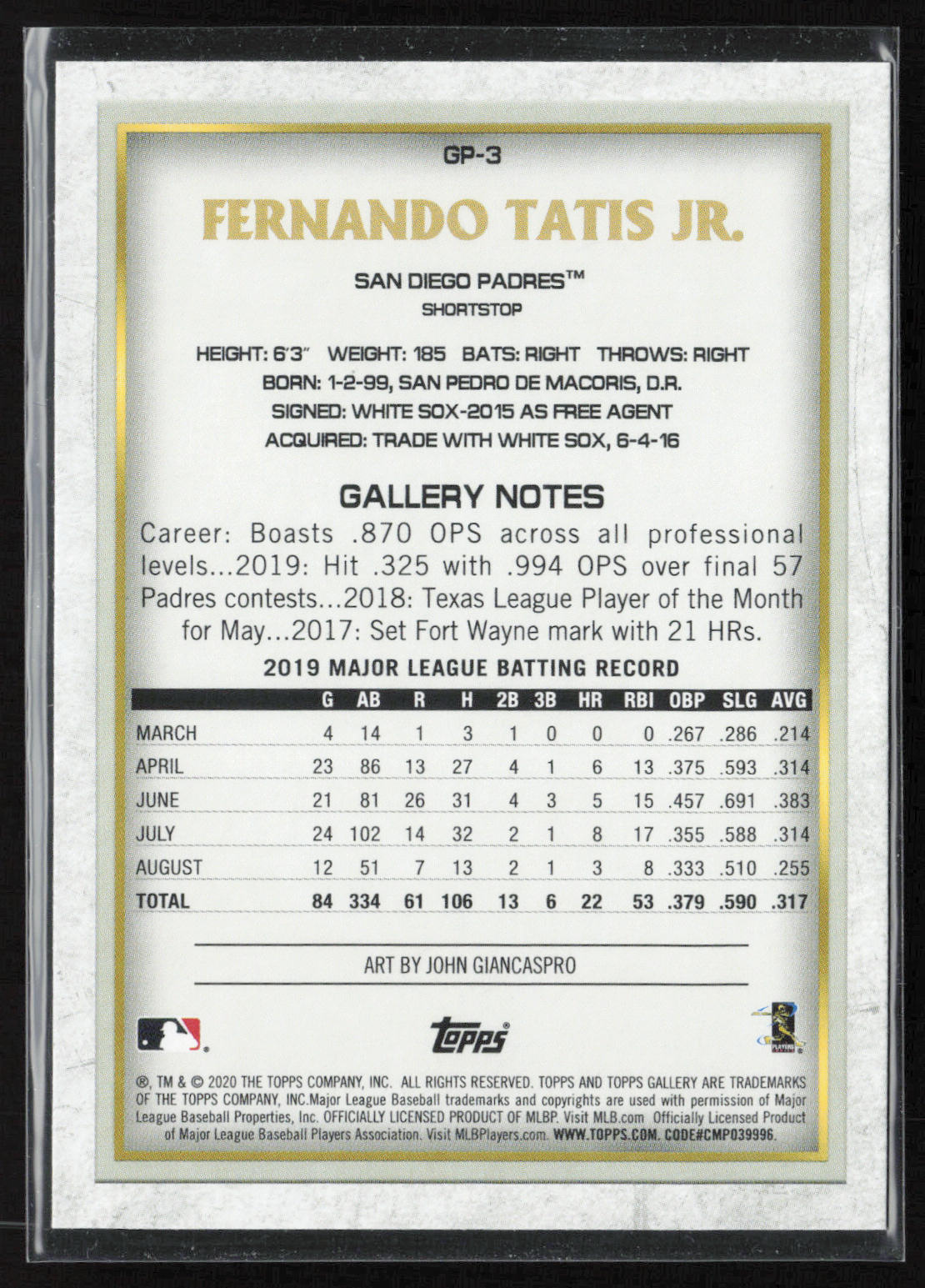 2020 Topps Chrome #GP-3 Fernando Tatis Jr. Topps Gallery NBCD Preview