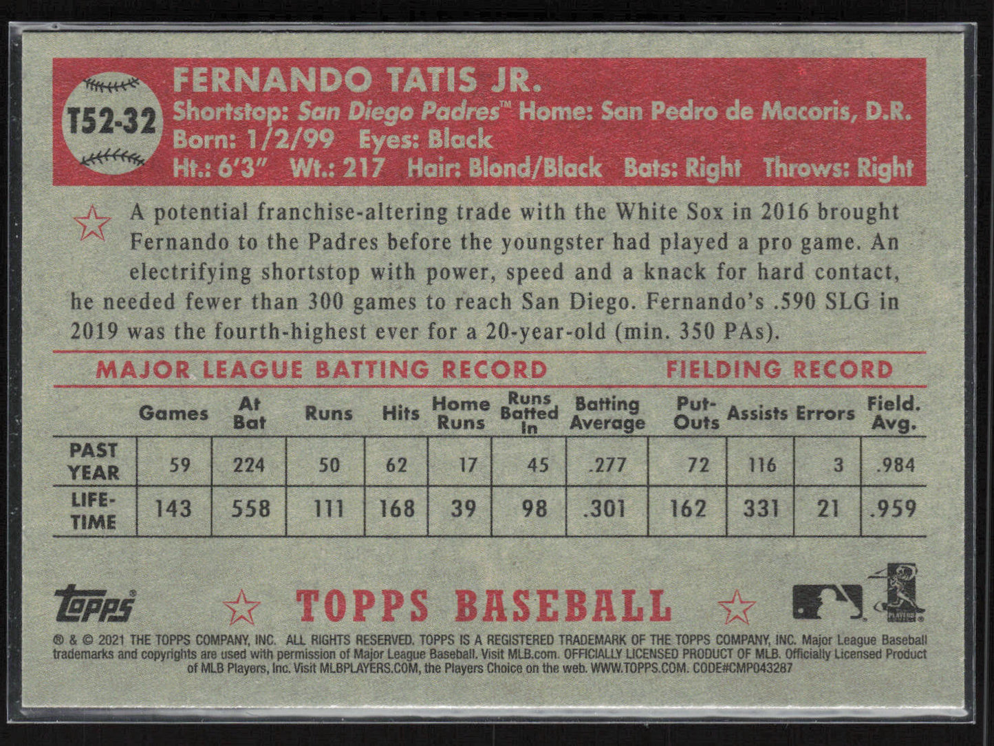 2021 Topps #T52-32 Fernando Tatis Jr. 1952 Topps Redux