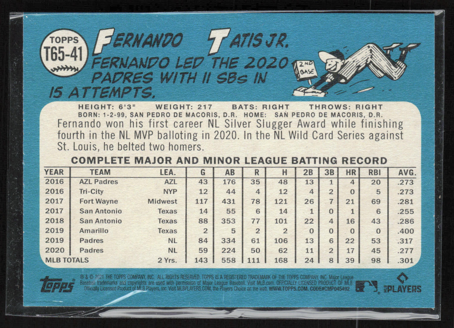 2021 Topps #T65-41 Fernando Tatis Jr. 1965 Topps Redux