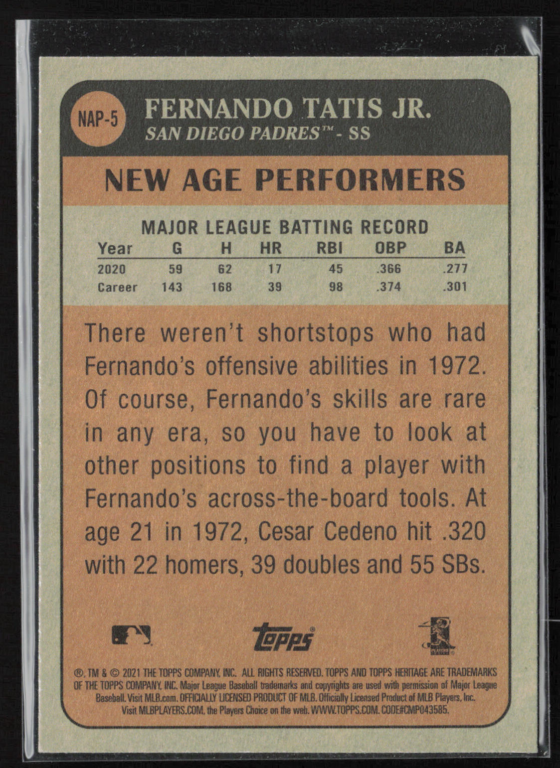 2021 Topps Heritage #NAP-5 Fernando Tatis Jr. New Age Performers