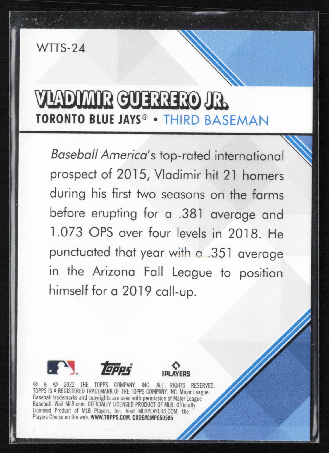 2022 Topps #WTTS-24 Vladimir Guerrero Jr. Welcome to the Show