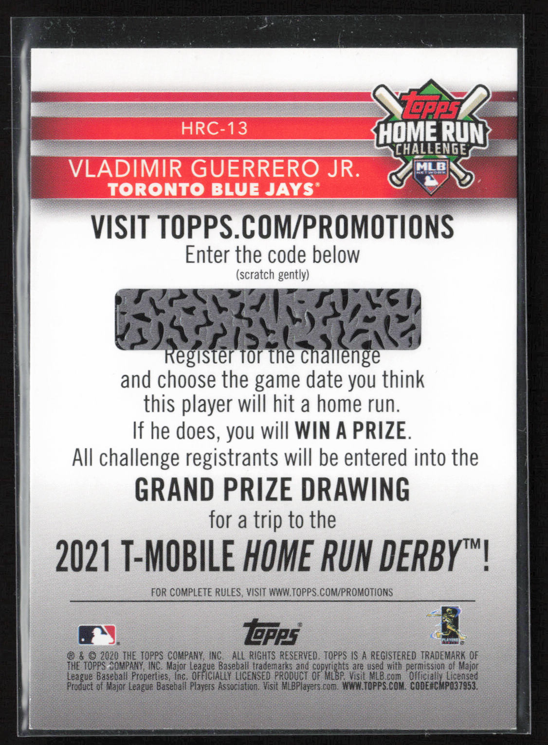 2020 Topps #HRC-13 Vladimir Guerrero Jr. Home Run Challenge (Series One)