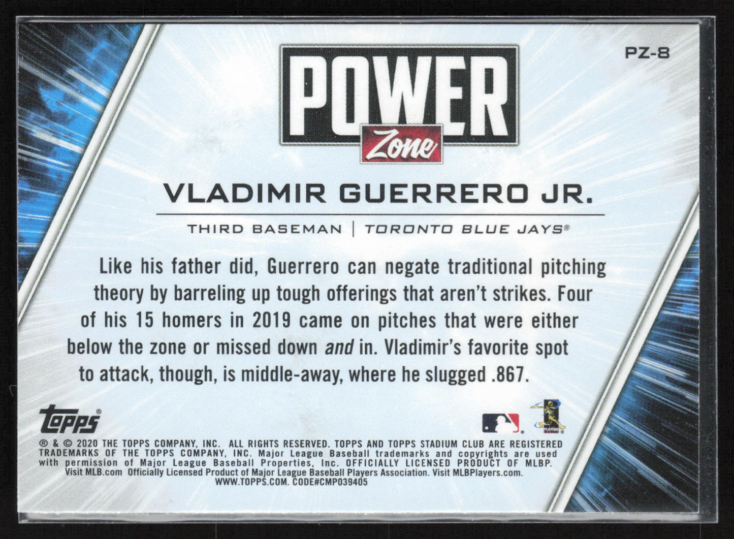 2020 Stadium Club #PZ-8 Vladimir Guerrero Jr. Power Zone