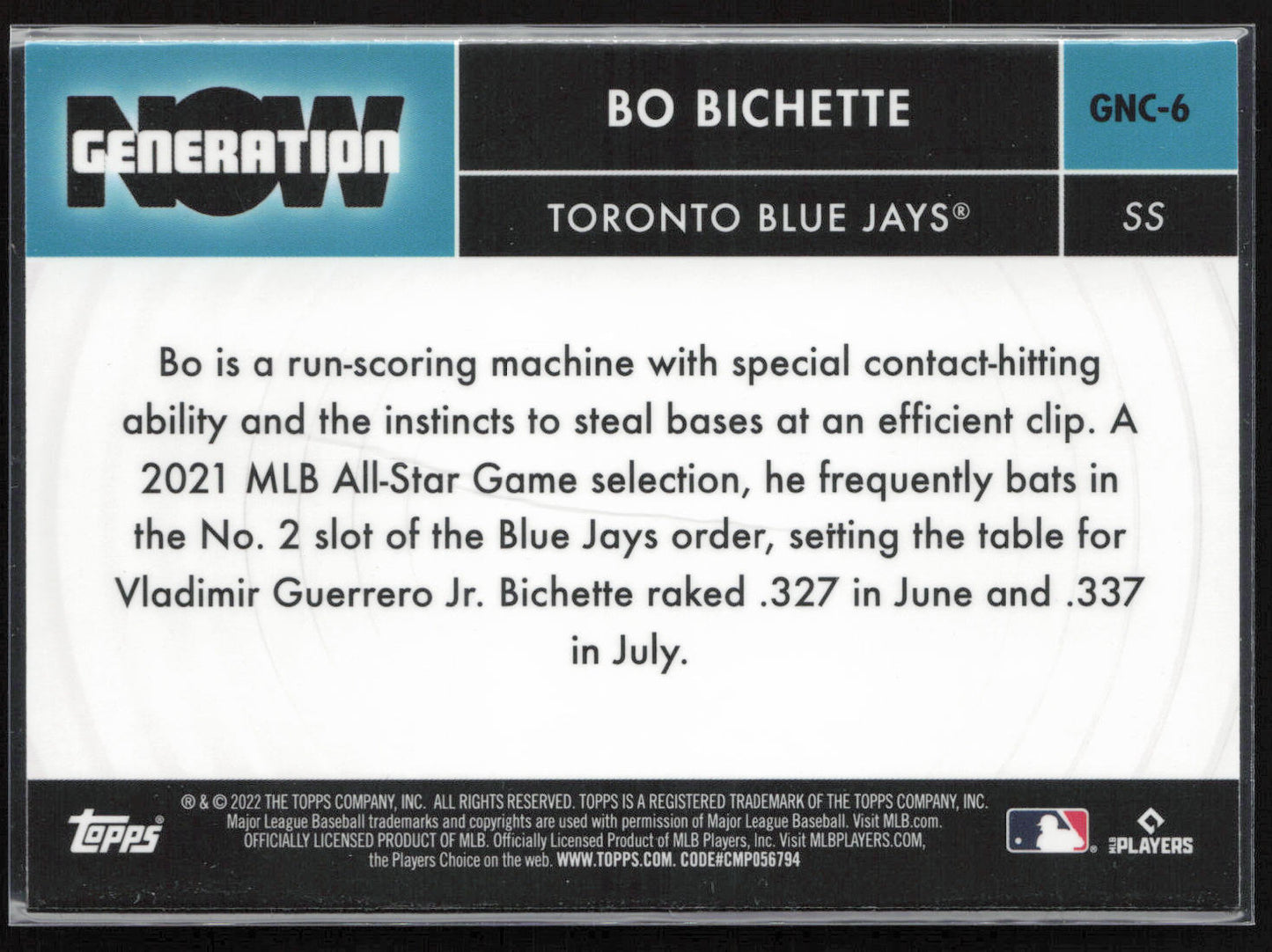2022 Topps Chrome Update #GNC-6 Bo Bichette Generation Now Chrome