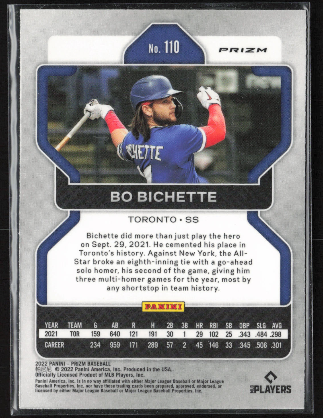 2022 Panini Prizm #110 Bo Bichette Purple Prizm