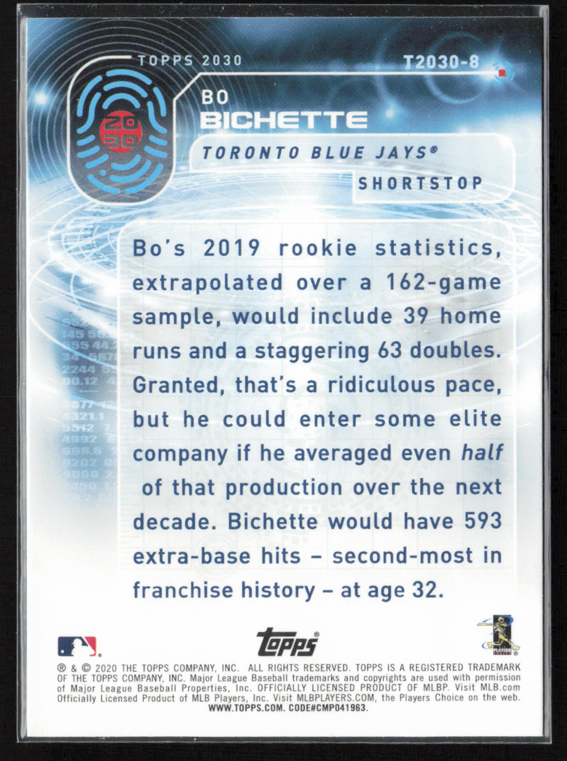 2020 Topps #T2030-8 Bo Bichette Topps 2030