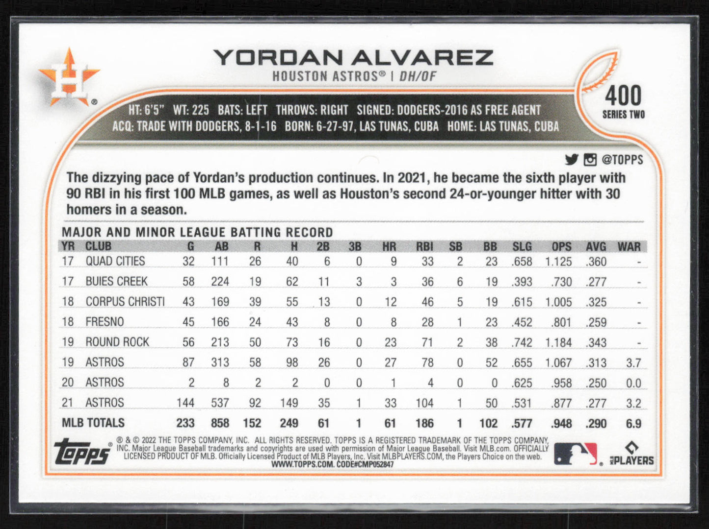 2022 Topps #400 Yordan Alvarez