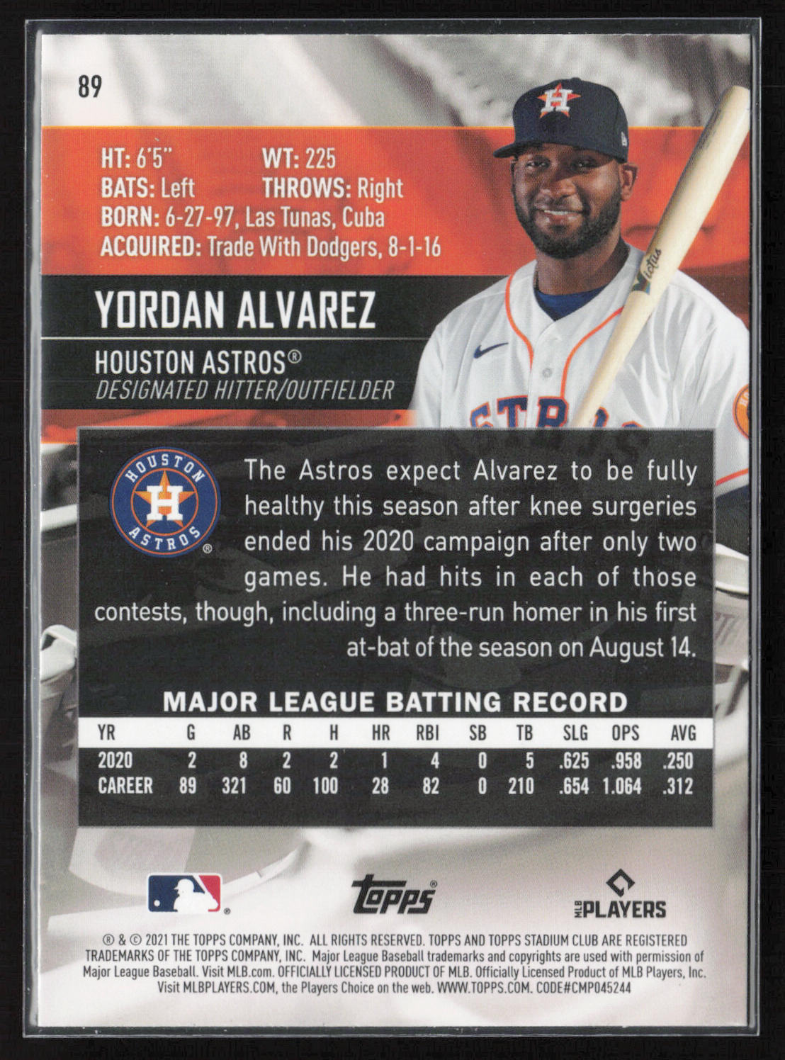 2021 Stadium Club #89 Yordan Alvarez