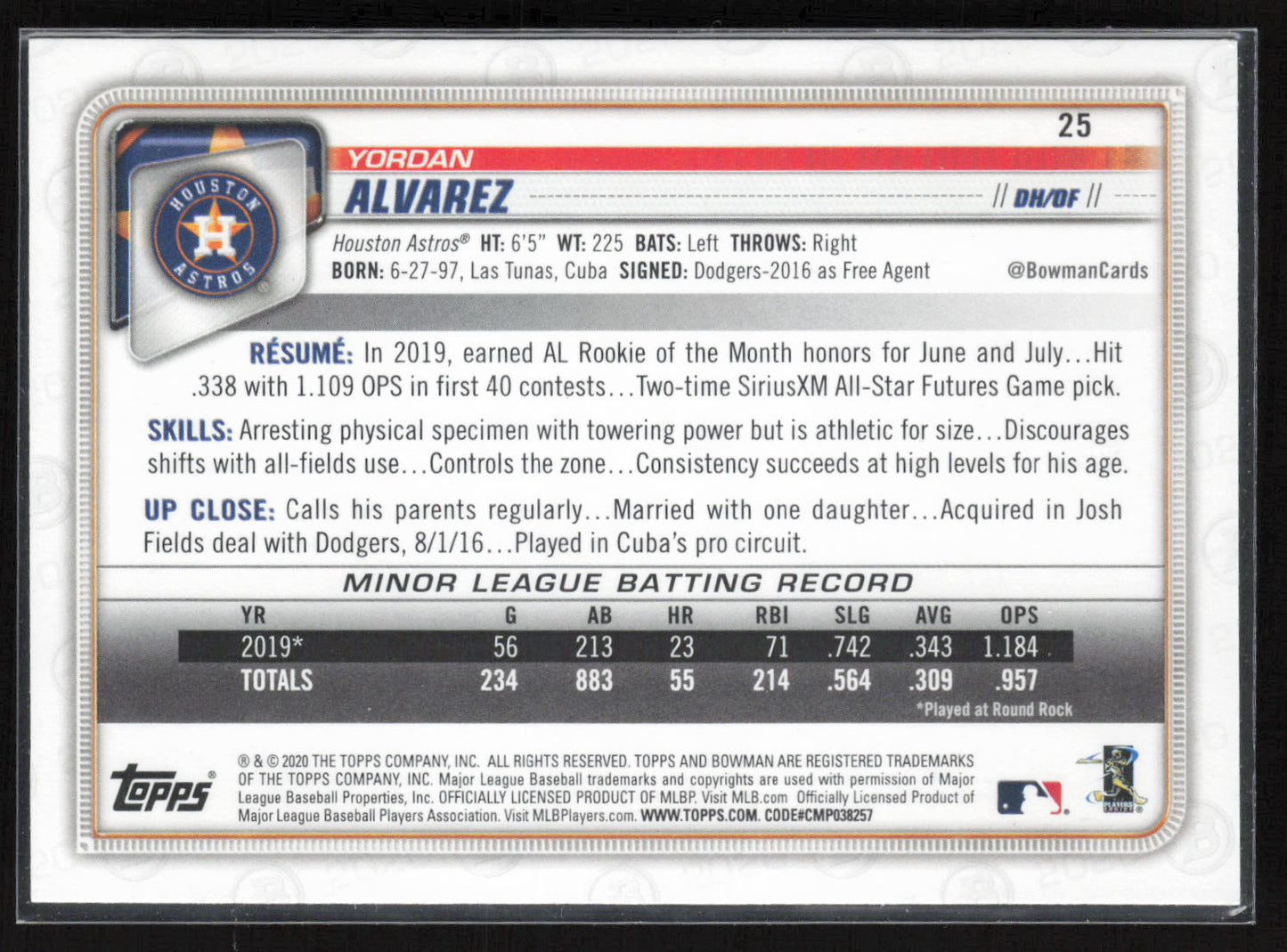 2020 Bowman #25 Yordan Alvarez