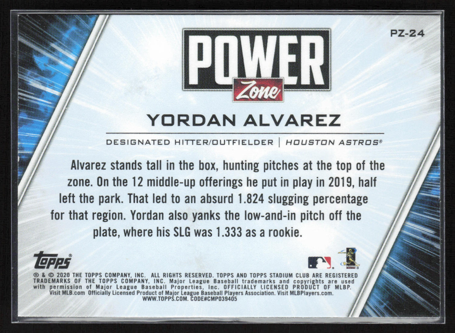 2020 Stadium Club #PZ-24 Yordan Alvarez Power Zone