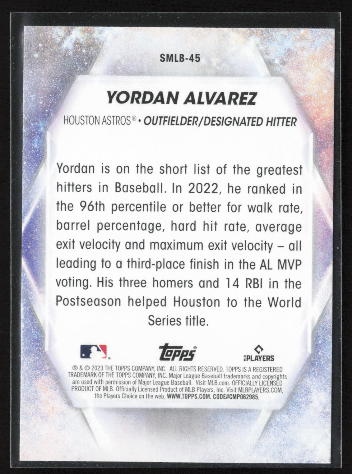 2023 Topps #SMLBC-45 Yordan Alvarez Stars of MLB Chrome