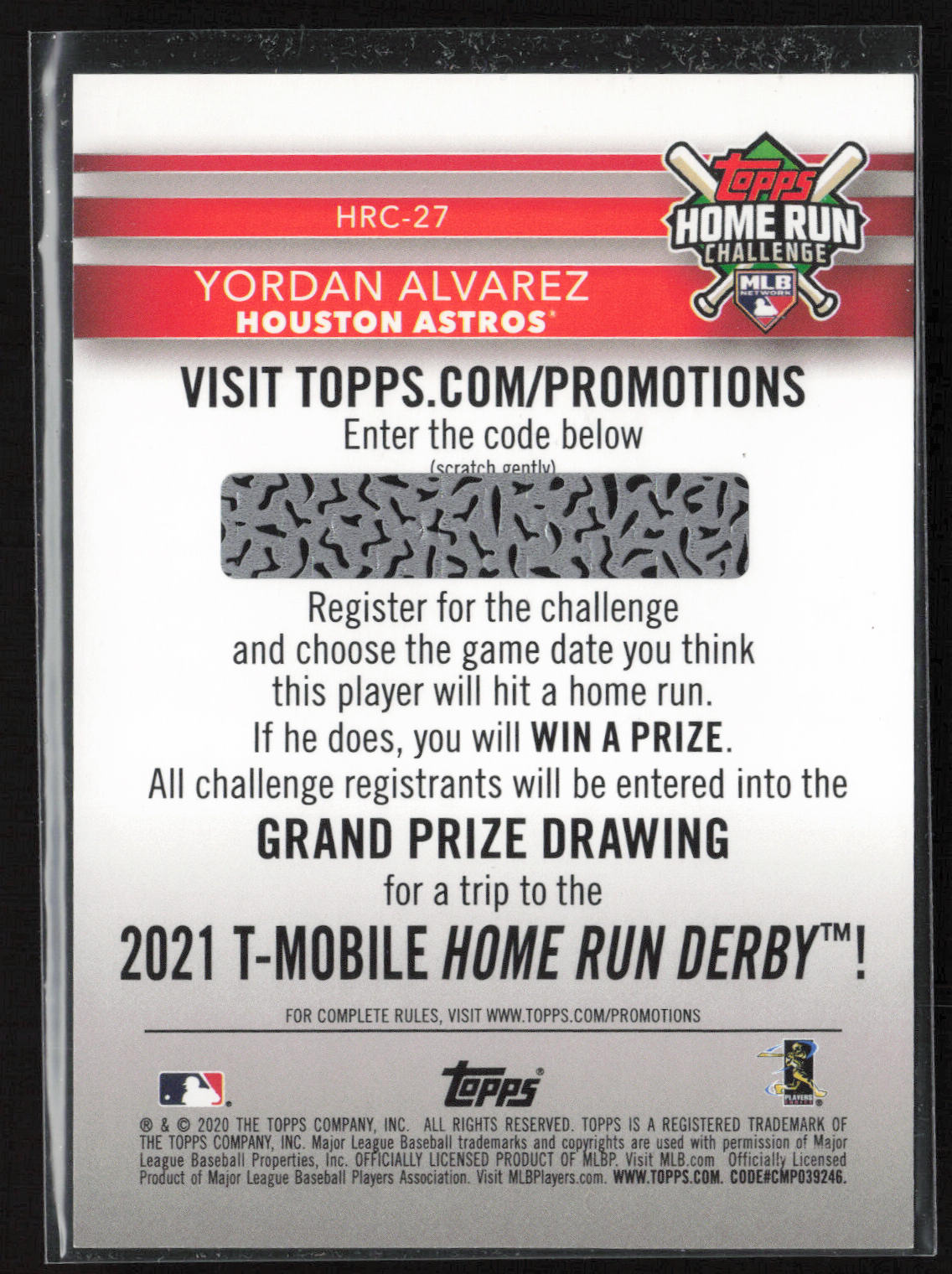 2020 Topps #HRC-27 Yordan Alvarez Home Run Challenge (Series Two)