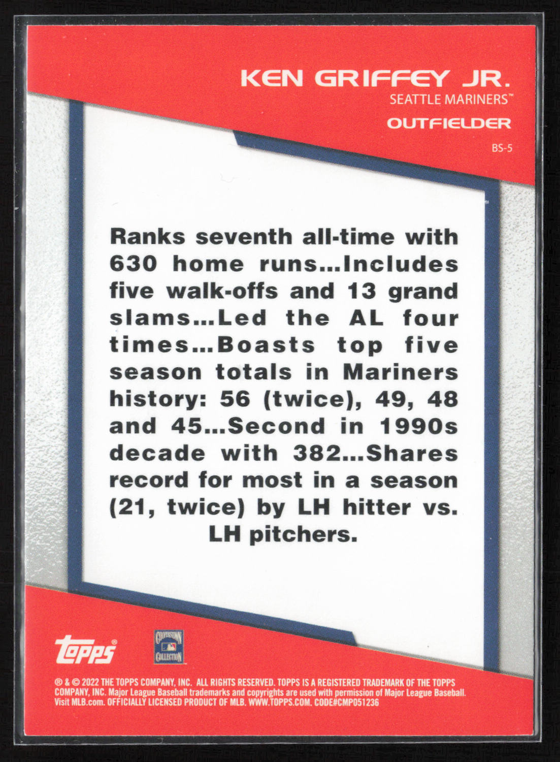 2022 Topps Opening Day #BS-5 Ken Griffey Jr. Bomb Squad