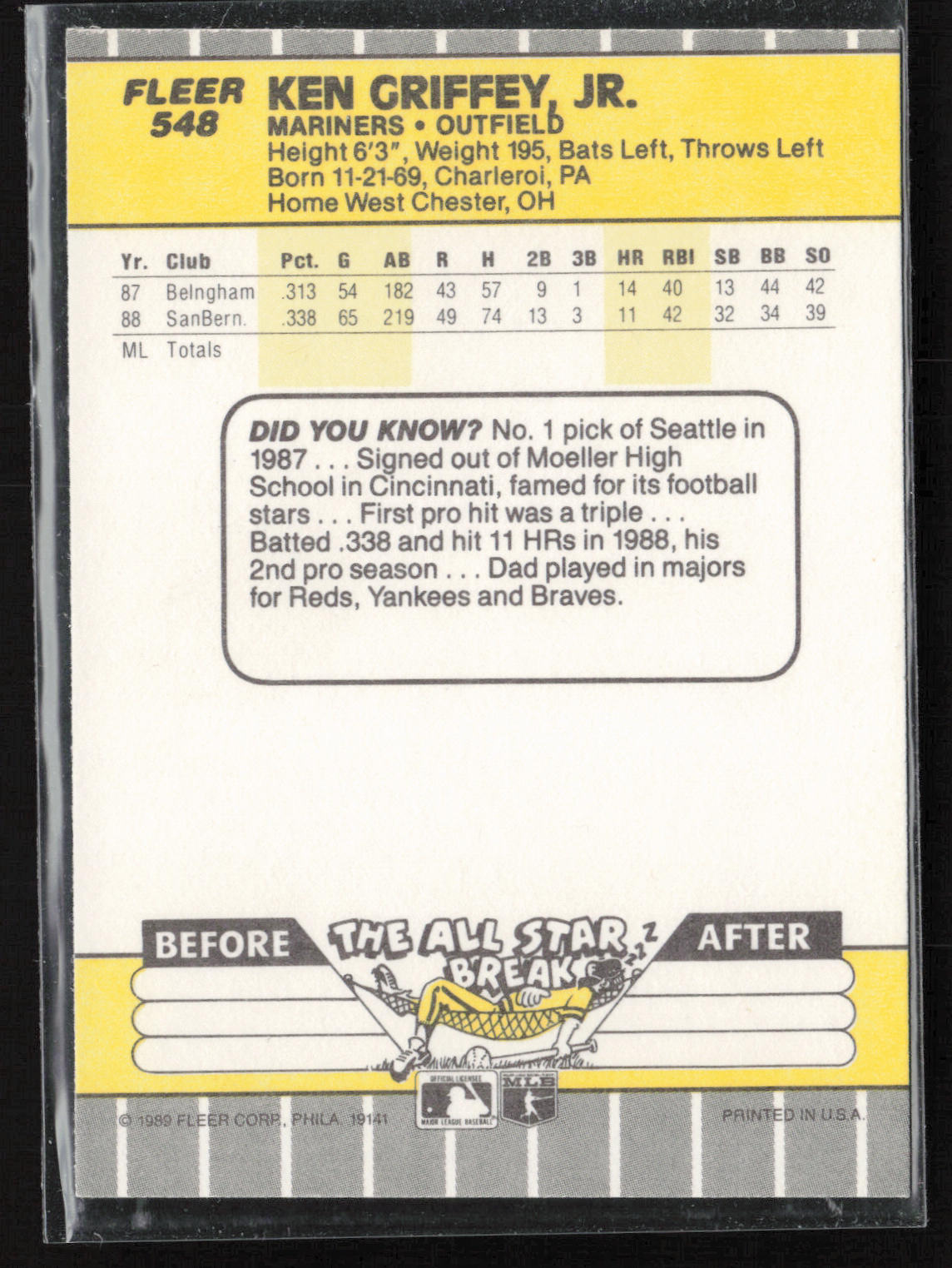 1989 Fleer #548 Ken Griffey Jr.