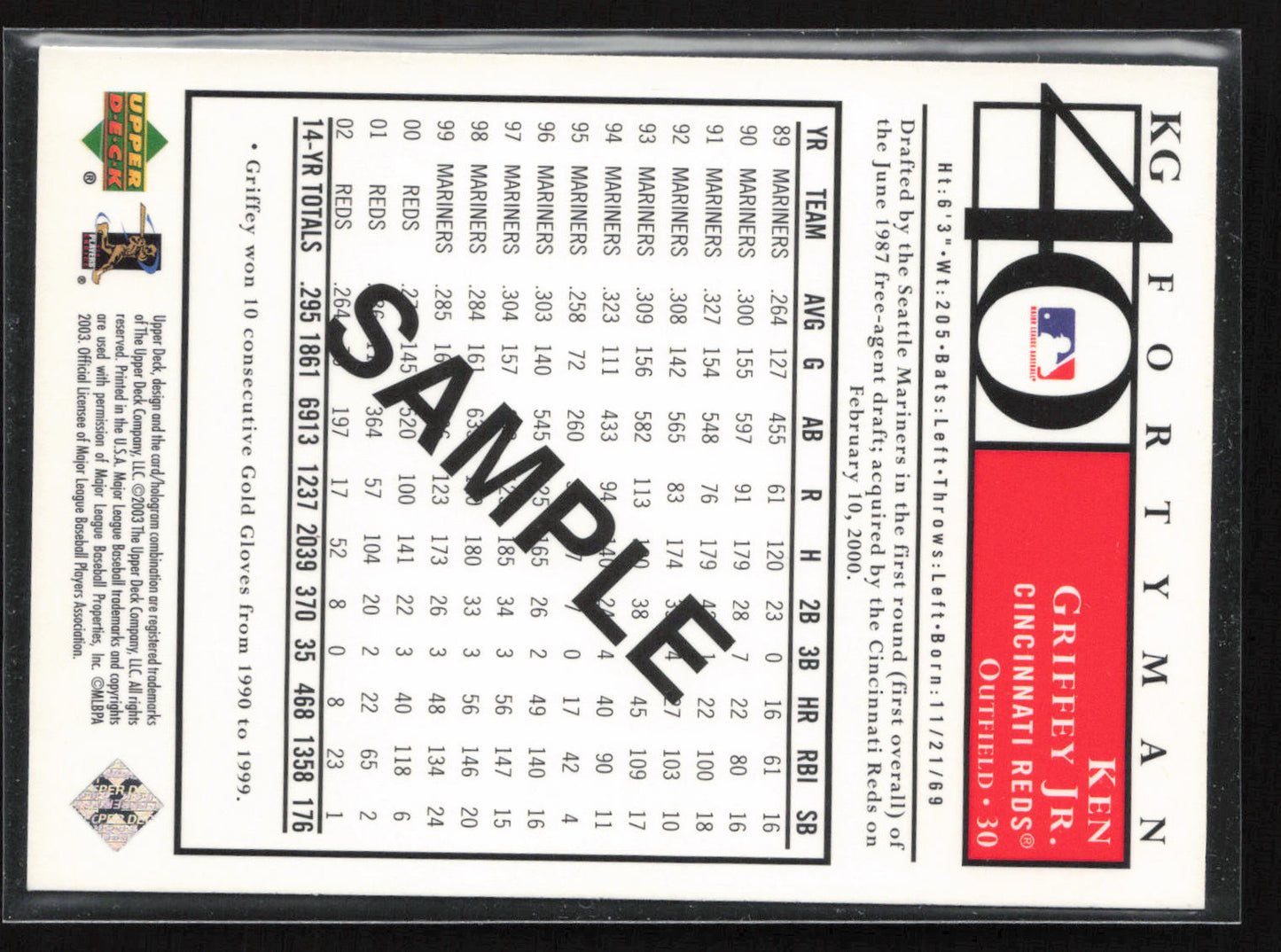 2003 Upper Deck #KG Ken Griffey Jr. Fortyman Sample PROMO