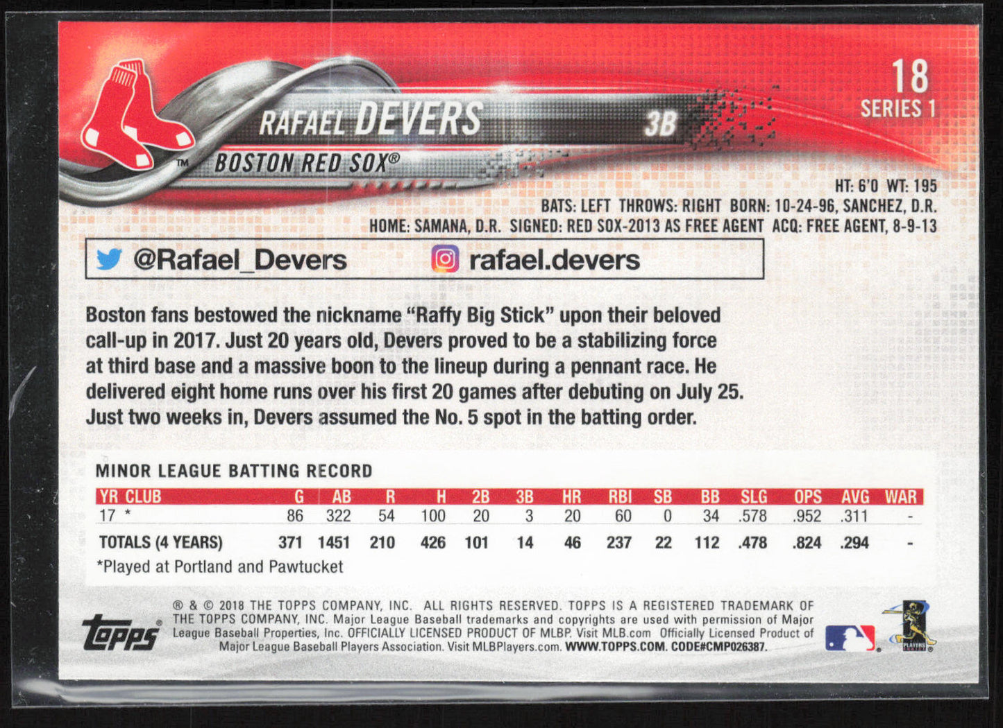 2018 Topps #18 Rafael Devers