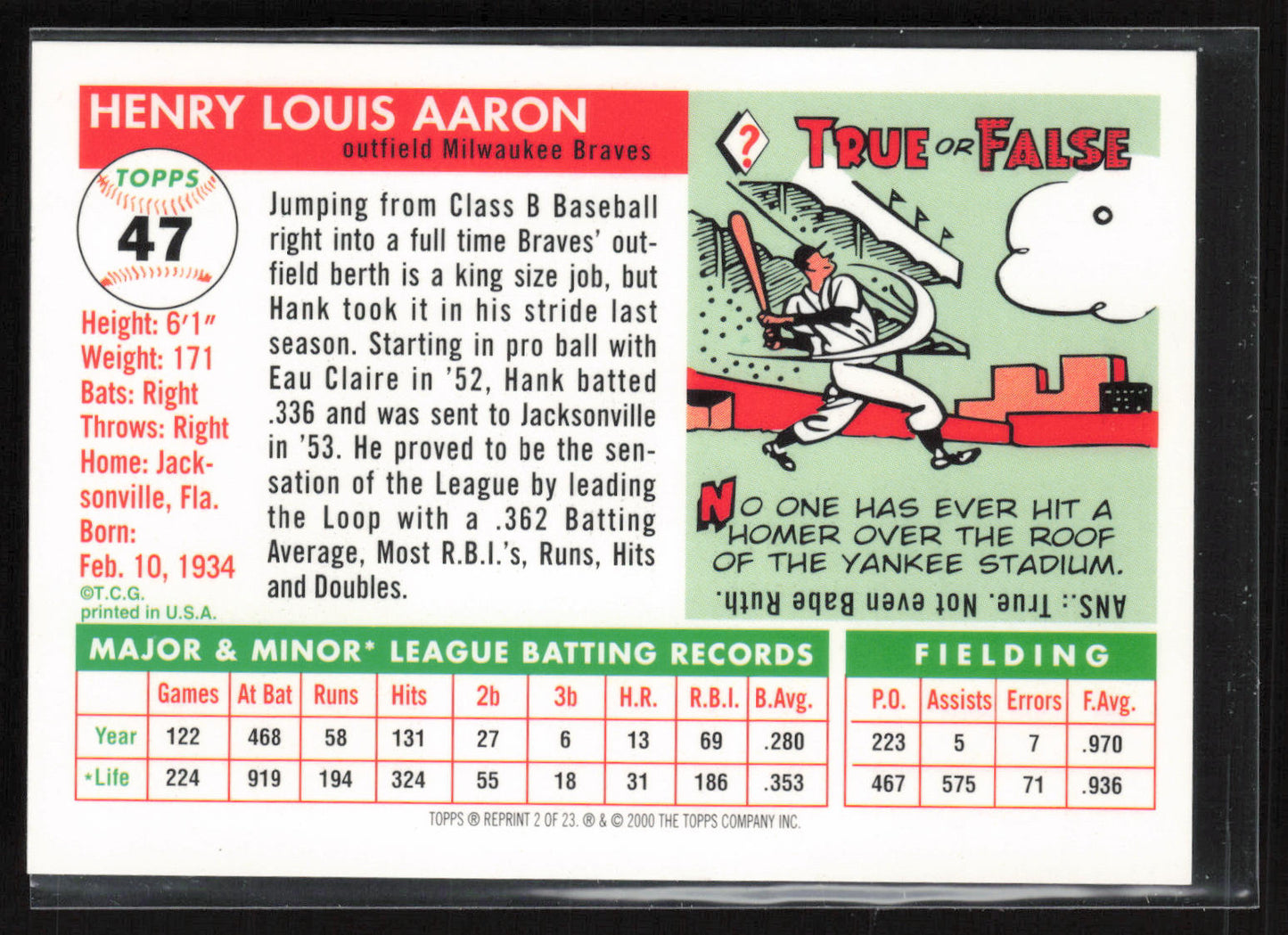 2000 Topps #2 Hank Aaron Hank Aaron