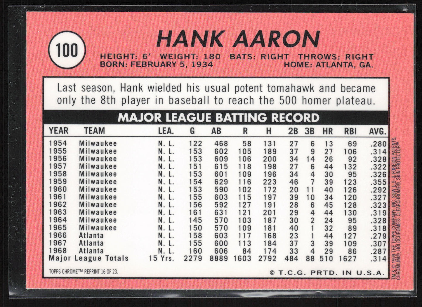 2000 Topps #16 Hank Aaron Hank Aaron Chrome
