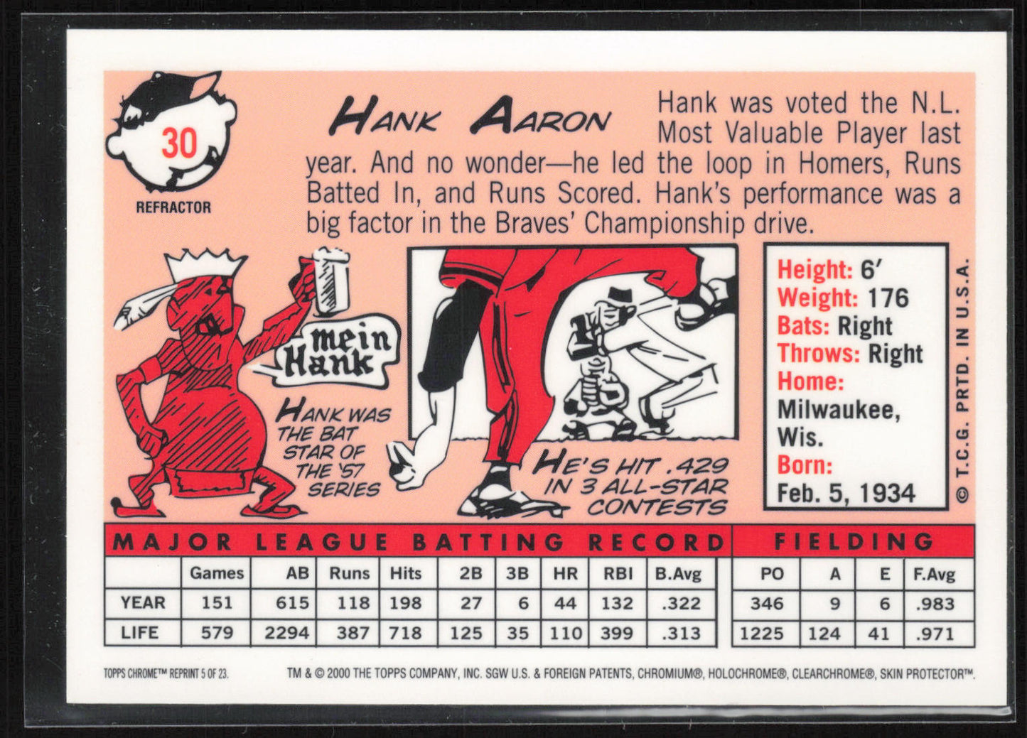 2000 Topps #5 Hank Aaron Hank Aaron Chrome