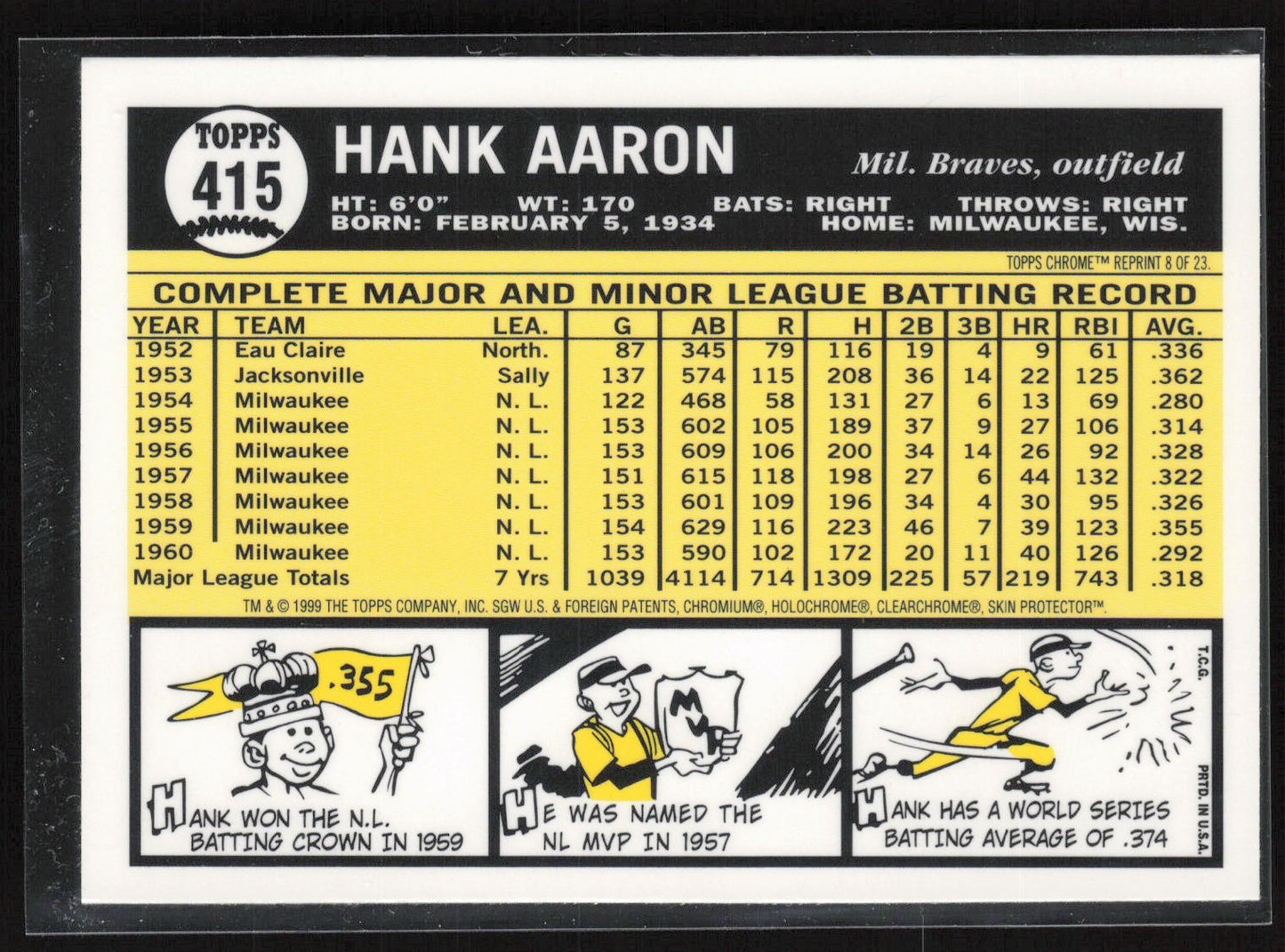 2000 Topps #8 Hank Aaron Hank Aaron Chrome