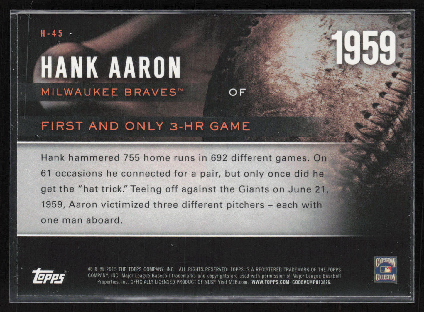 2015 Topps #H-45 Hank Aaron Highlight of the Year